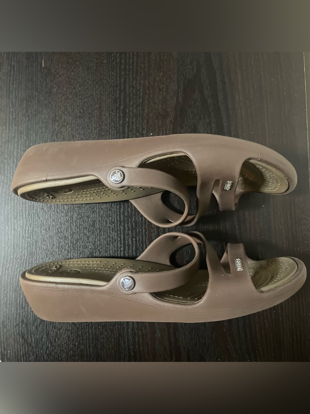 CROCS Women's Brown Slip-On Wedge Sandals | Size 9 - Picture 4 of 9
